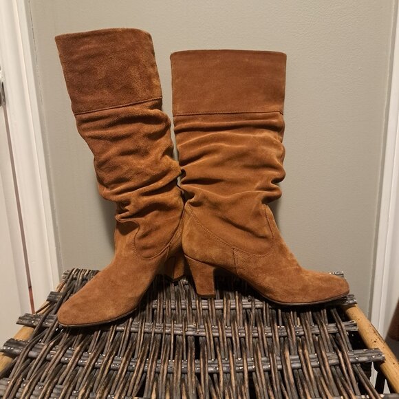 Tan Brown slouchy genuine suede boots - Sz 7 - Picture 2 of 2